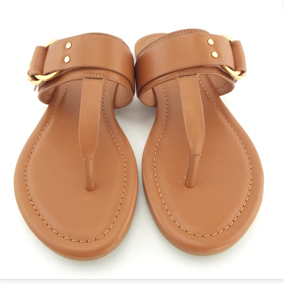 New TORY BURCH Logo Royal Tan Flat Thong Sandals 6 - Picture 3 of 7